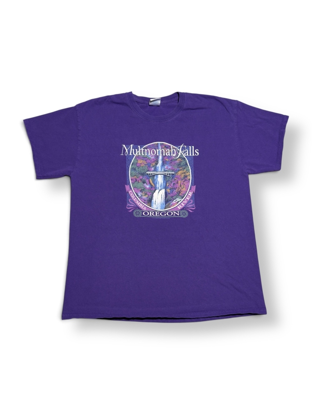 VTG Gildan Cotton Purple Multnomah Falls Oregon Graphic T-Shirt Size L